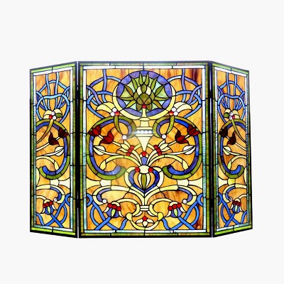 Chloe Lighting Bardot Tiffany-Glass Victorian 3pcs Folding Fireplace Screen 40" Wide