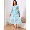 INSPIRE CHIC Women's Long Sleeve Floral V Neck Boho Ruffle Tiered Flowy Chiffon Midi Dress with Pocket - 3 of 4