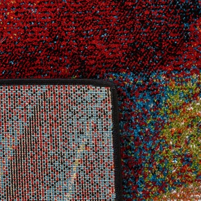 Red and Green Abstract Synthetic Round Area Rug