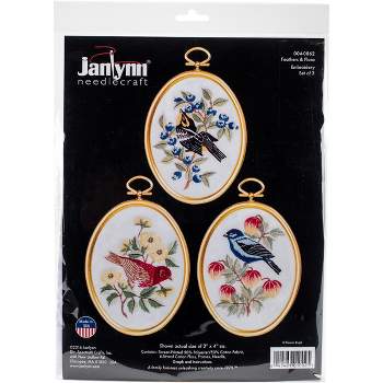 Janlynn Embroidery Kit 3"x4" Set Of 3-Feathers & Flora-Stitched In Floss