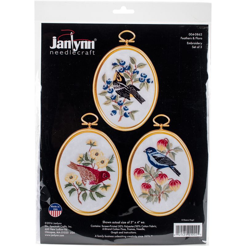 Janlynn Embroidery Kit 3"x4" Set Of 3-Feathers & Flora-Stitched In Floss, 1 of 3