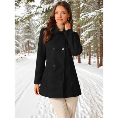 Seta T Women's Long Sleeves Double Breasted Button Outerwear Winter Peacoat Large Black — фото 4