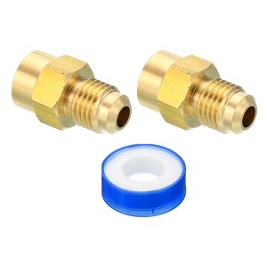 Unique Bargains Brass Union Coupling Gas Adaptor SAE 45° Flare Pipe Fittings Gold - 1 of 4