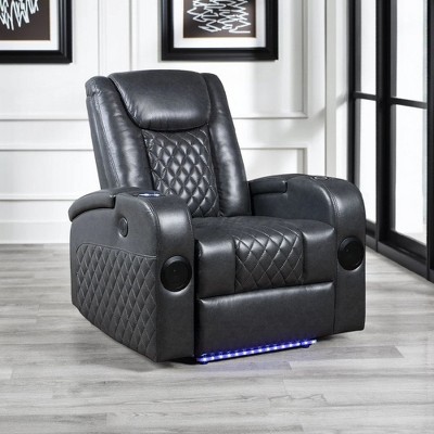 Royal Hampton Power Motion Recliner Chair, Bluetooth USB, Gray Faux Leather