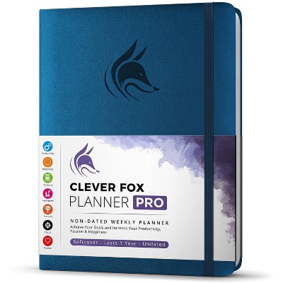 Undated Planner PRO Weekly 8.5"x11" Mystic Blue - Clever Fox: Academic & Student Planner, Elastic Closure, Ribbon Marker