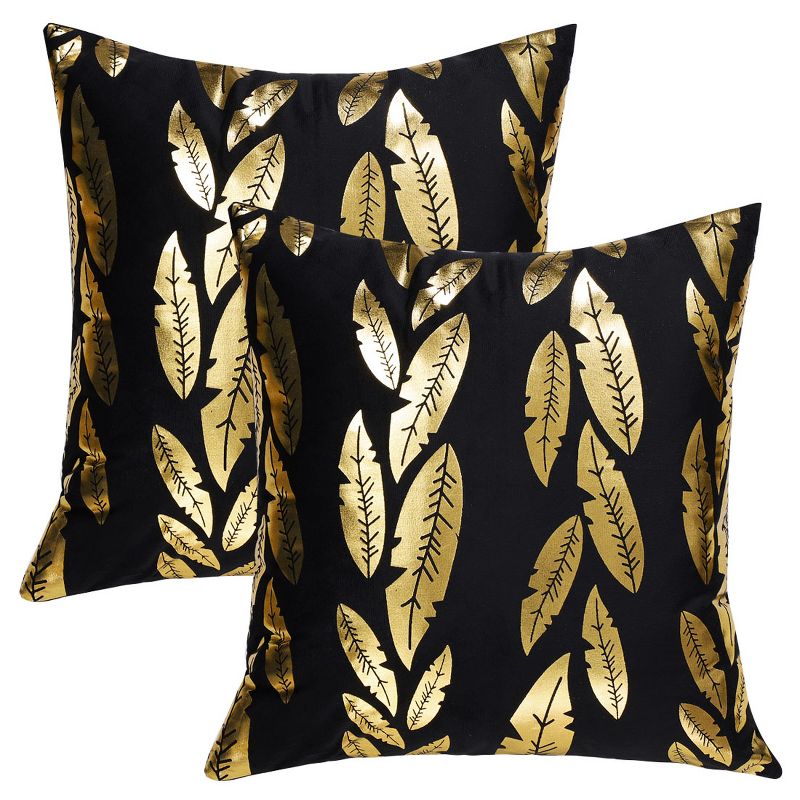 PiccoCasa Bronzing Flannelette Throw Pillow Cover Gold Leaves Pattern Design Style Pillow Cases 1Pc, 1 of 6
