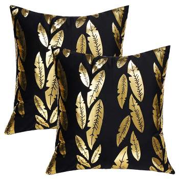 PiccoCasa Bronzing Flannelette Throw Pillow Cover Gold Leaves Pattern Design Style Pillow Cases 1Pc