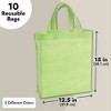Juvale 10 Pack 10 Pack Non Woven Reusable Shopping Bags with Handles, Fabric Tote for Favors, 5 Colors (15 x 12.5 In) - 4 of 4