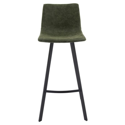 Elland Olive Green Leather Bar Stool with Iron Legs