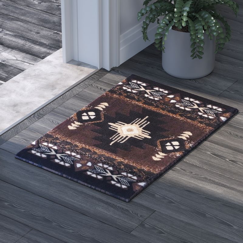 Emma and Oliver Olefin Accent Rug with Complementary Southwestern Pattern and Jute Backing, 3 of 7
