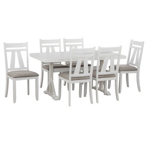 7pc Miller Rectangular Dining Set White - Lifestorey: Upholstered Chairs, Rubberwood, Seats 6 - 1 of 4