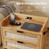 23.6" Rattan Nightstand, Modern Bedside Table with 2 Drawers & Charging Station, Wood End Table, Sofa Side Table for Living Room Bedroom - 3 of 4