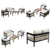 4-Piece Patio Conversation Set, Seating Set with Wood-Plastic Table, Iron Armrest Sofa with Rattan Decoration and Foam Cushions–Cuddlewood - 3 of 4