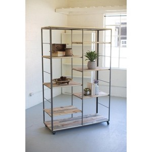 Adjustable Recycled Wood and Metal Shelf Unit – 72" Tall Industrial Storage by Kalalou - 1 of 3