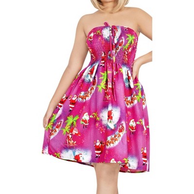HAPPY BAY Women's Casual Beach Vacation A line Slit Mini Dress Tube Top Evening Short Strapless Christmas Holiday Outfits for Women L-XL Floral Fuscia