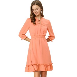 Allegra K Women's Solid Ruffle Hem 3/4 Sleeve A-Line Smocked Short Chiffon Dress - 1 of 4