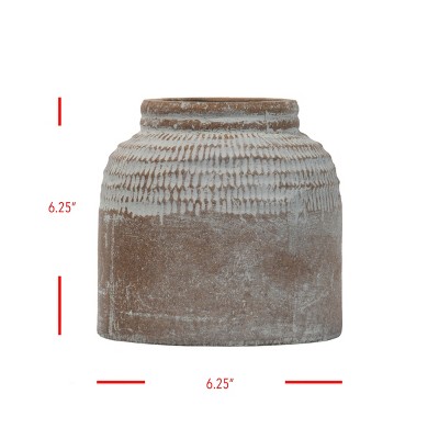 Brio 8.46" Antique Brown Glazed Terracotta Planter with Whitewashed Finish
