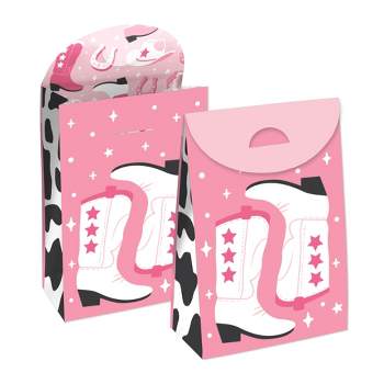Big Dot of Happiness Rodeo Cowgirl - Pink Western Gift Favor Bags - Party Goodie Boxes - Set of 12