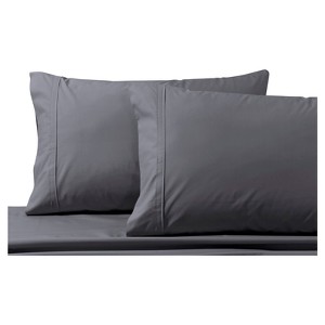 Cotton Percale Solid Pillowcase Pair (King) Gray 300 Thread Count - Tribeca Living , Size: King Pillowcases