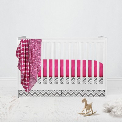 Bacati - Ikat Dots Leopard  Pink Grey Girls 4 pc Crib Set with 2 Muslin Swaddle Blankets