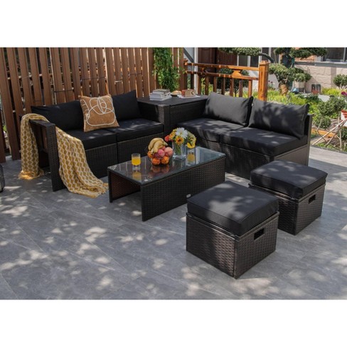 Black rattan best sale corner sofa