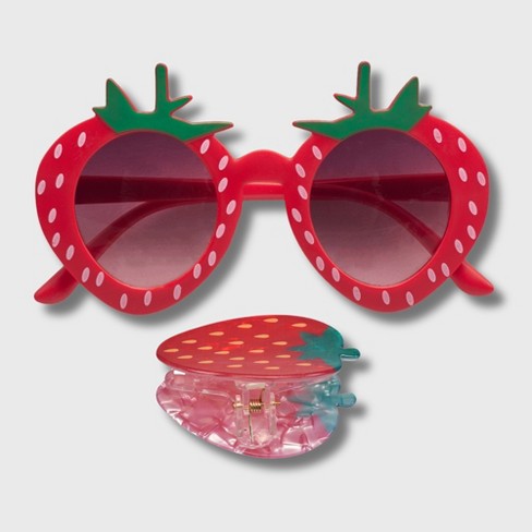 Willow Ruby Kid s Fun Sunglasses with Hair Clip Set for Girls Sunnies Claws in Strawberry