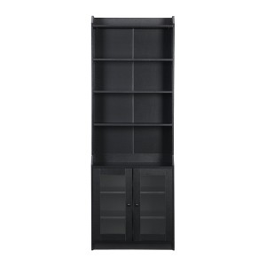 TiramisuBest 83.4" H Black Bookcase with LED Lighting, 2 Glass Doors & 1 Drawer, Modern Storage with Open Shelves for Living Room/Home Office/Bedroom - 1 of 4