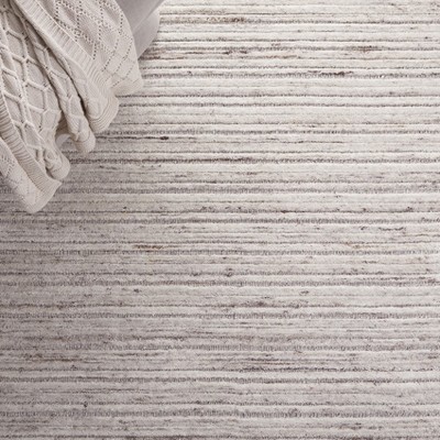 Beige Hand-Knotted Wool and Viscose 4'x6' Area Rug