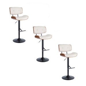 Metal and Wood Faux Leather Adjustable Mid-Century Modern Barstool with 360-Degree Swivel and Straight T Footrest, Set of 3 for Kitchen - 1 of 4