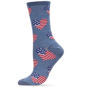 Memoi Women's Americana Love Bamboo Blend Crew Socks Denim Heather 9-11 - 1 of 1
