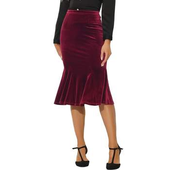 Allegra K Women's Feminine Retro Bodycon High Waist Velvet Fishtail Skirt