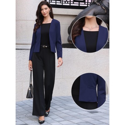 INSPIRE CHIC Women's Work Office Casual Long Sleeve Open Front Collarless Suit Jackets Large Beige — фото 2