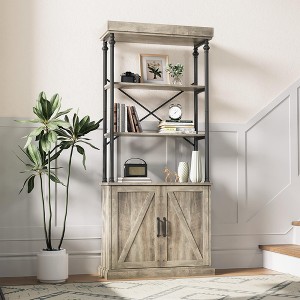 74 Inch Industrial Bookshelf, Freestanding Bookcase with Doors and 3 Open Shelves - 1 of 4