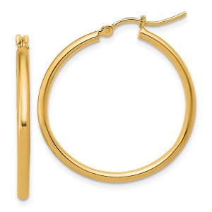 Black Bow Jewelry 2mm Round Hoop Earrings in 14k Yellow Gold, 30mm (1 3/16 Inch) - 1 of 4
