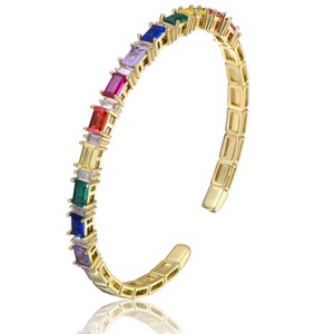 Guili Rainbow Radiance 14K Gold Plated Bangle Bracelet with Multi-Colored Cubic Zirconia for a Vibrant and Elegant Statement - 1 of 2