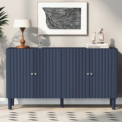 NicBex Elegant Buffet Cabinet 4-Door 58.1" Sideboard Cabinet with Wavy Pattern Doors, Cylindrical Legs, and Sleek Metal Handles, Adjustable