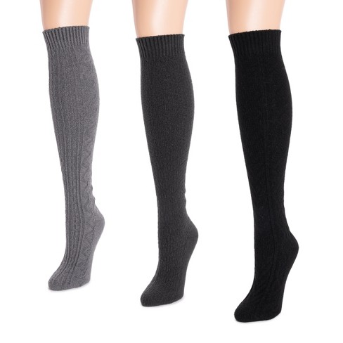 Muk Luks Women's 3 Pair Pack Knee High Socks, Dark Neutral, Os (6-11 ...