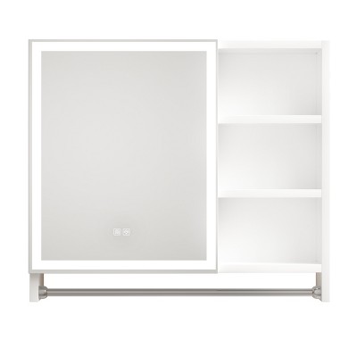 Vynxaria Modern White 32"x28" Wall-Mounted Medicine Cabinet with Mirror and Towel Rail