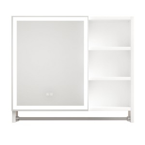 Vynxaria Modern White 32"x28" Wall-Mounted Medicine Cabinet with Mirror and Towel Rail - 1 of 4