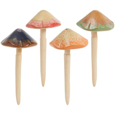 Okuna Outpost 4 Pack Ceramic Mushrooms Figurines Statue for Fairy Garden Art and Outdoor Decor, 12