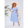 Clearlove Women's Plus Size Short Sleeve Tie Side Dress V Neck Floral Print A Line Ruffle Dresses - 2 of 4