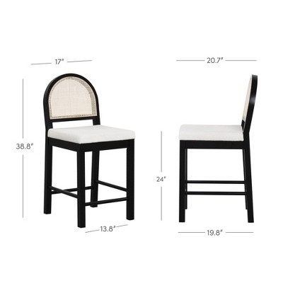Bailey Black Wood and Rattan Counter Height Barstool