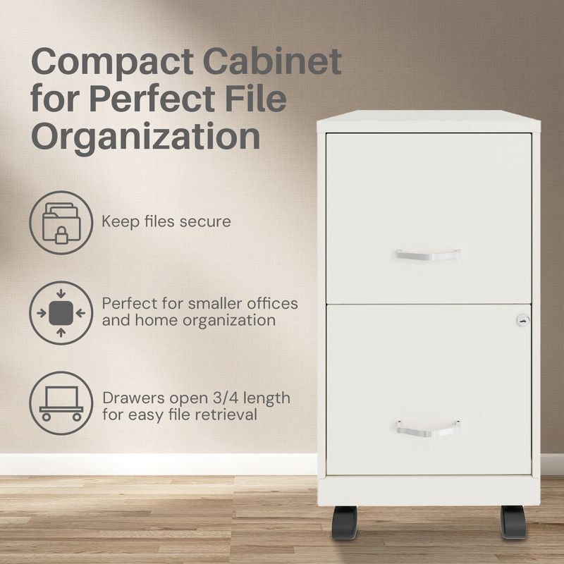 Space Solutions 18 Inch Wide Metal Mobile Organizer File Cabinet for Office Supplies and Hanging File Folders with 2 File Drawers, Pearl White, 2 of 7