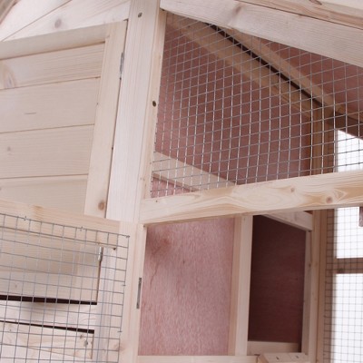 Natural Wood 2-Tier Guinea Pig Hutch with Ramp and Roof