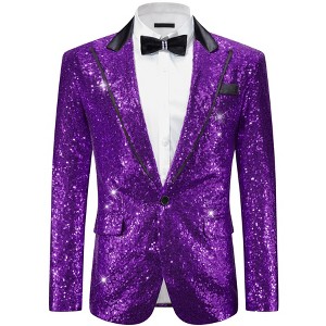 Lars Amadeus Men's Peak Lapel Disco Prom Wedding Party Tuxedo Sequin Blazer - 1 of 4
