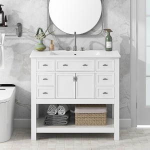 Okak Modern Freestanding Bathroom Vanity with Sink Combo,Solid Wood Bathroom Storage Cabinet with 4/6 Drawers & Bottom Shelf - 1 of 4