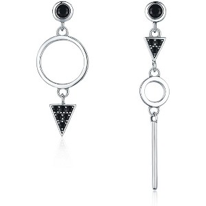 Asymmetric Triangle & Circle Earrings in Sterling Silver with CZ, Geometric Dangle Studs for Women - 1 of 4
