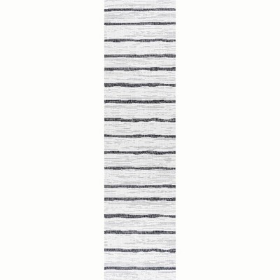 Modern Berber-Inspired Ivory/Black Stripe Synthetic Runner Rug 2x8