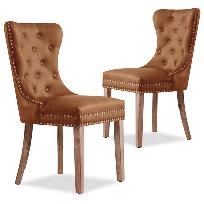 Subrtex Leather Button Anchor Studded Indoor Dining Chair Set of 2, Modern Mid-Century Chairs for Home
