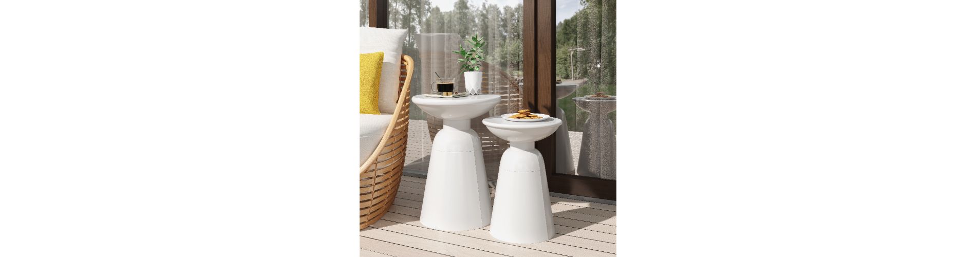 Lyngins Modern 2-Pack Iron Patio Side Tables with Flared Design Bases, Outdoor End Tables with Circular Tops, White Sofa Side Table